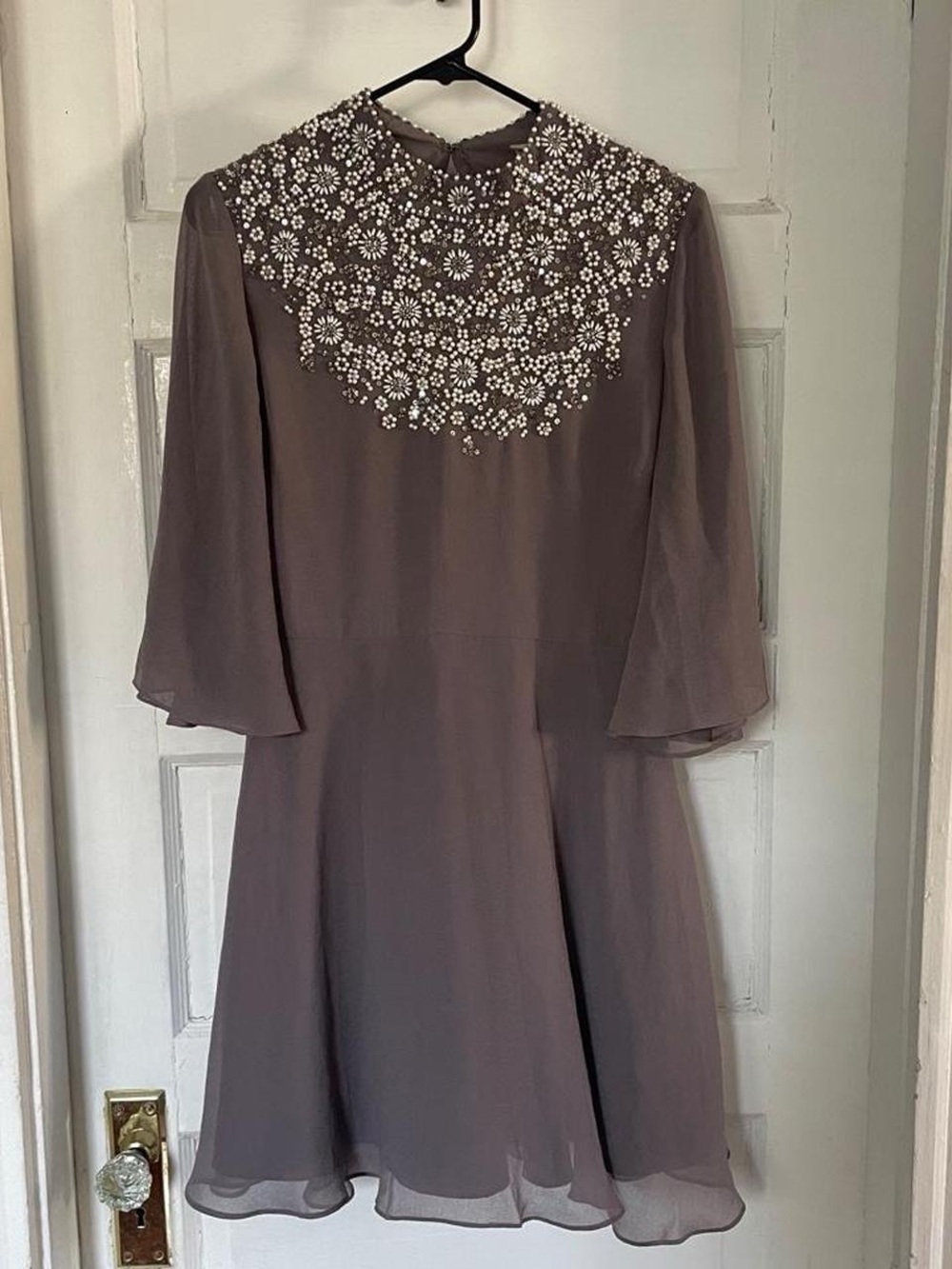 ASOS DESIGN mini dress with flutter cape and pretty pearl embellishment